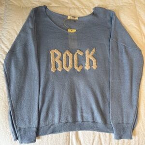 Elan “ROCK” Graphic Sweater NWT | Oversized Y2K Varsity Knit Pullover L